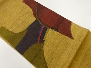 リサイクル　手織り紬抽象模様織出し袋帯